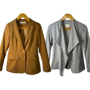 Workwear Capsule Camel Blazer XS & Grey Knit Drape Jacket XSP Academia Office